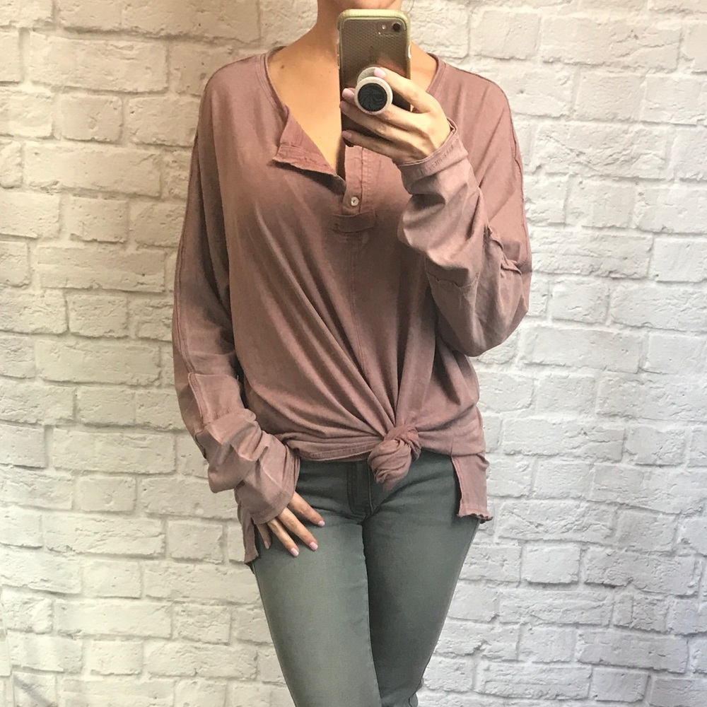 LAST//LS Mineral Wash Henley in red bean
